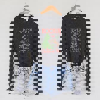 Rockin' Around Christmas Tree Cowboy Xmas Men Women Sweatshirt Raglan Sleeve Sweatshirt - Monsterry