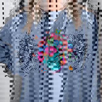 Skeleton Flowers Tulip Sugar Skull Tree Floral Rose Comfort Colors Sweatshirt - Monsterry