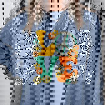 Love 60'S 70'S Party Outfit Groovy Hippie Costume Peace Sign Comfort Colors Sweatshirt - Monsterry