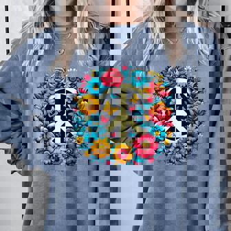 Peace Love Groovy Peace Sign Comfort Colors Sweatshirt - Monsterry