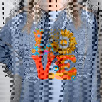Love Peace Sign 60'S 70'S Costume Party Outfit Groovy Hippie Comfort Colors Sweatshirt - Monsterry