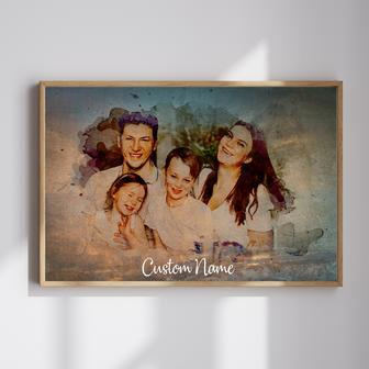 Custom Watercolor Canvas Gift - Personalized Wall Art with Wooden Background | Familywalldecor