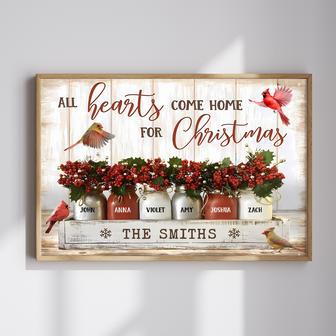 Personalized Family Christmas Canvas - Custom Names, Cardinal Design, All Hearts Come Home | Familywalldecor