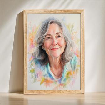 Aunt Colorful Pencil Sketch Portrait Lively Custom Family Art | Familywalldecor