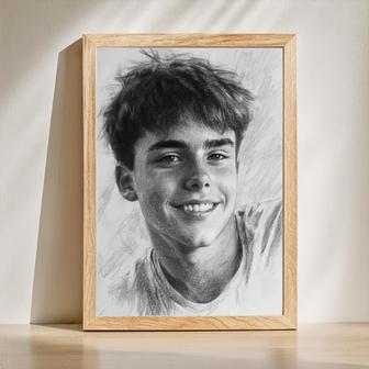 Brother Charcoal Portrait – Classic Hand-Painted Family Gift | Familywalldecor