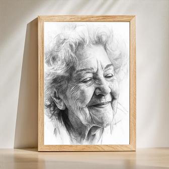 Grandma Charcoal Portrait – Classic Hand-Painted Family Art | Familywalldecor