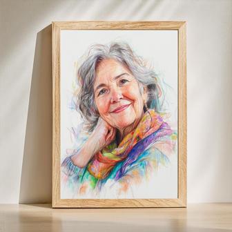 Grandma Colorful Pencil Sketch Portrait – Lively Personalized Family Art | Familywalldecor