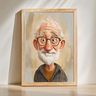 Grandpa Caricature Portrait – Unique Handcrafted Memory Art | Familywalldecor