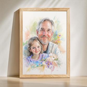 Grandpa Colorful Pencil Sketch Portrait – Unique Handcrafted Memory | Familywalldecor