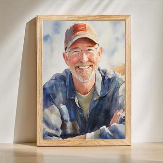 Grandpa Watercolor Portrait Unique Handcrafted Family Gift | Familywalldecor