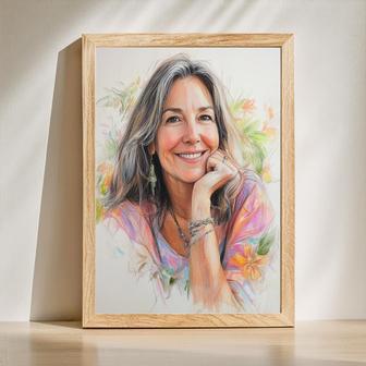 Mom Colorful Pencil Sketch Portrait – Artistic Handcrafted Keepsake | Familywalldecor