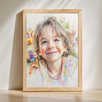 Son Colorful Pencil Sketch Portrait Fun And Playful Custom Art | Familywalldecor