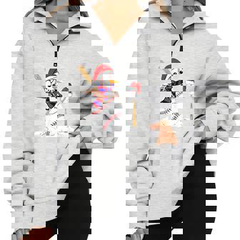 Baseball Christmas Snowman Playing Baseball Half Zip Oversized Sweatshirt - Monsterry
