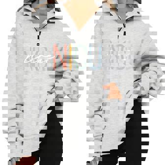NICU Nurse ICU Neonatal Boho Rainbow Team Tiny Humans Retro Half Zip Oversized Sweatshirt - Monsterry
