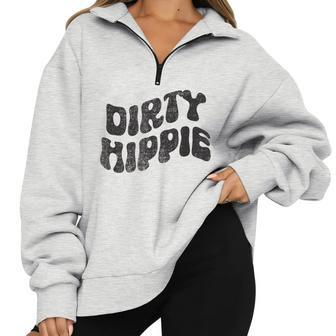 Dirty Hippie Retro Vintage Rustic Boho Aesthetic Half Zip Oversized Sweatshirt - Monsterry