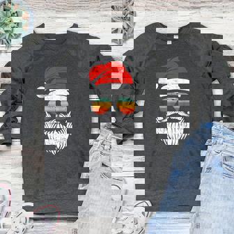 Santa Face Retro Sunglasses Christmas Xmas Men Women Kids Women's Crewneck Raglan Sweatshirt - Monsterry