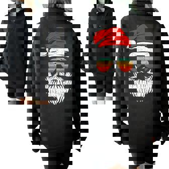 Santa Face Retro Sunglasses Christmas Xmas Men Women Kids Half Zip Oversized Sweatshirt - Monsterry