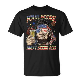 4Th Of July Drinking Beer Patriot Four Score And 7 Beers Ago T-Shirt - Monsterry