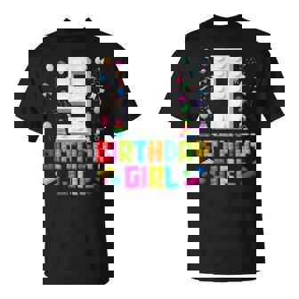 9Th Birthday Girl Master Builder 9 Years Old Building Block T-Shirt | Seseable UK