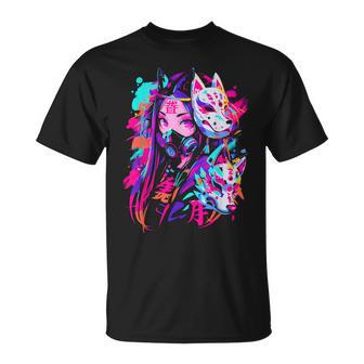 Anime Manga Cyberpunk Aesthetic Techwear Harajuku Kitsune T-Shirt - Thegiftio