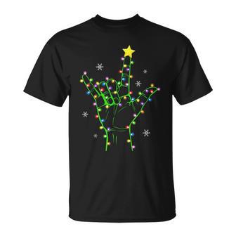 ASL Christmas Christmas Tree Lights American Sign Language T-Shirt - Monsterry