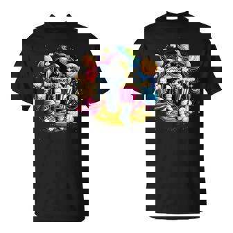 Astronaute Galaxie Colorée Mangeant Du Popcorn Savoureux T-Shirt - Cadeauxyz