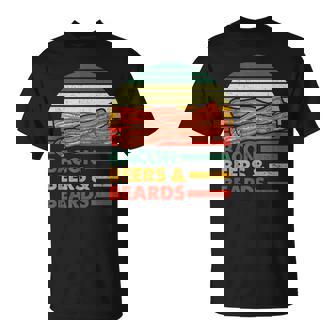 Bacon Beer & Beards BBQ Barbecue Breakfast Pork Bacon T-Shirt - Monsterry