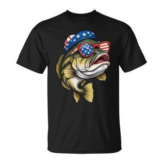 Bass Fish 4Th Of July American Us Flag Patriotic Fishing T-Shirt - Monsterry UK