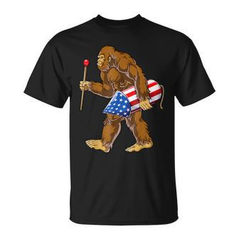 Bigfoot Fireworks 4Th Of July Sasquatch American Flag Us T-Shirt - Monsterry