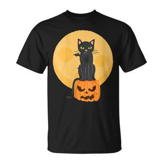Black Cat On Pumpkin – Black Cat Pumpkin Scary Halloween T-Shirt - Monsterry