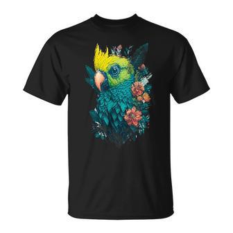 Blumen Papagei T-Shirt - Seseable