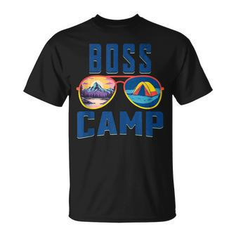 Boss Friend Camp Vacation Retro Camping Summer Sunset Tent T-Shirt - Monsterry UK