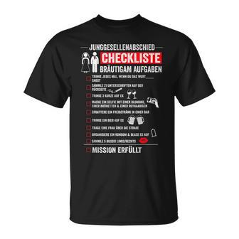 Bräutigam Jga Aufgaben Checkliste Stag Party T-Shirt - Seseable