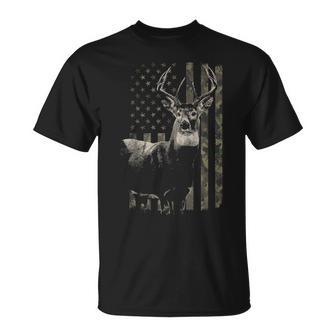 Camouflage American Flag Deer Hunting Camo T-Shirt - Monsterry