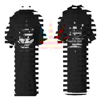 Cannabis Pot Leaf Marijuana Stoner Smoking Us American Flag T-Shirt | Seseable UK