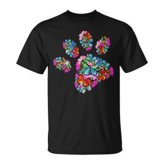 Cat Dog Mom Paw Print Of Colorful Butterfly Cat Or Dog Paw Premium T-Shirt - Monsterry
