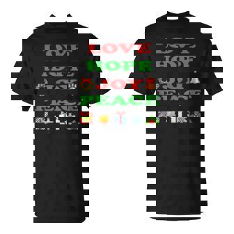 Christmas Love Hope Joy Peace Tree Star Wreath T-Shirt - Monsterry