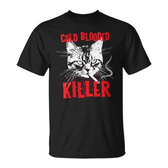 Cold Blooded Killer Cat Smoking Cigarette T-Shirt - Monsterry