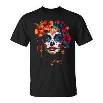 Colourful La Catrina Sugar Skull Woman Dia De Los Muertos T-Shirt - Geschenkecke