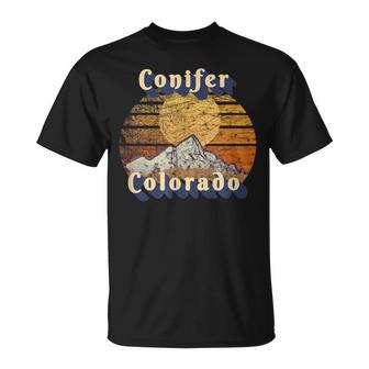 Conifer Colorado Retro Mountain Sunset Styled T-Shirt - Monsterry