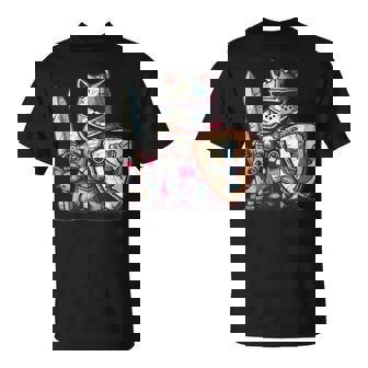 Cool Knight Suit In Armor With Sword And Cat T-Shirt - Thegiftio