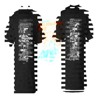 Cool Vintage Design Featuring a Couple Running From Pumpkins T-Shirt - Monsterry