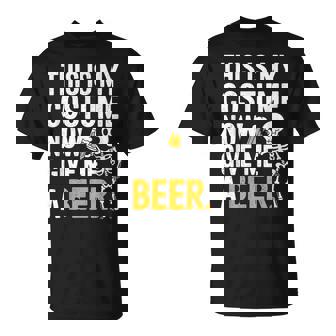 This Is My Costume Give Me A Beer Skeleton Dad Men T-Shirt | Mazezy