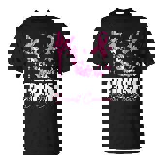 Crush Breast Cancer Ribbon Butterfly Breast Cancer Awareness T-Shirt - Monsterry