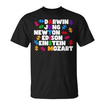De Autismo Para Niños Darwin Jung Newton Einstein Edison Camiseta unisex - Regaloses