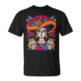 De Los Muertos La Catrina Sugar Skull T-Shirt - Geschenkecke