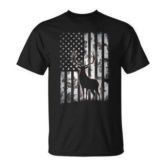 Deer Hunting Camo American Flag Dad Us Elk Hunting T-Shirt - Monsterry