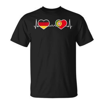 Deutschland Portugal Herz Liebe Herzlinie T-Shirt - Seseable