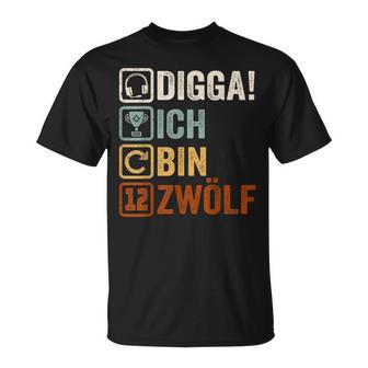 Digga Ich Bin 12 Zwölf Jahre 12Th Birthday Boy Gamer T-Shirt - Geschenkecke