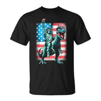 Dino Statue Of Liberty 4Th Of July Boys American Flag T-Shirt - Monsterry DE